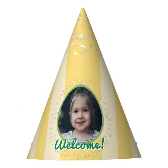 Yellow Ice Cream Sprinkle Photo Summer Birthday  Party Hat (Front)