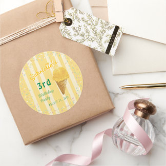 Yellow Ice Cream Sprinkle Summer Birthday Party Classic Round Sticker