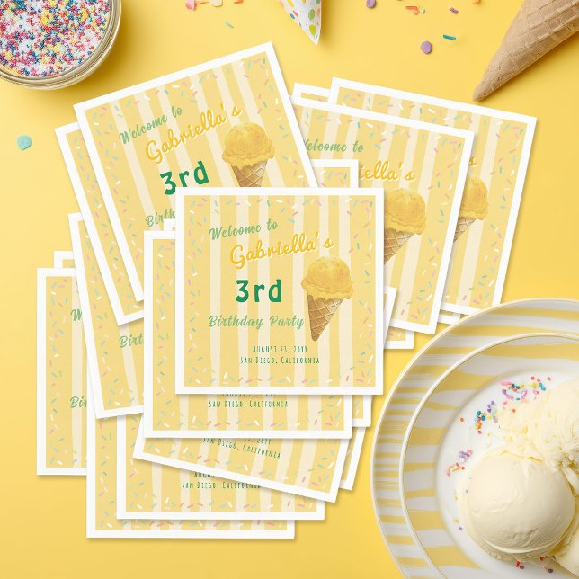Yellow Ice Cream Sprinkle Summer Birthday Party  Napkin (Creator Uploaded)