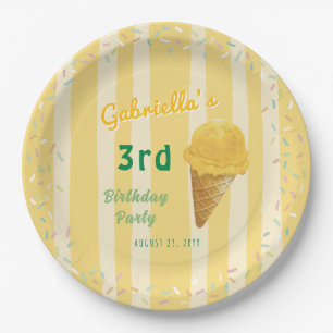 Yellow Ice Cream Sprinkle Summer Birthday Party Paper Plate
