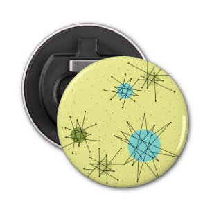 Yellow Iconic Atomic Starbursts Pattern Button Bot Bottle Opener