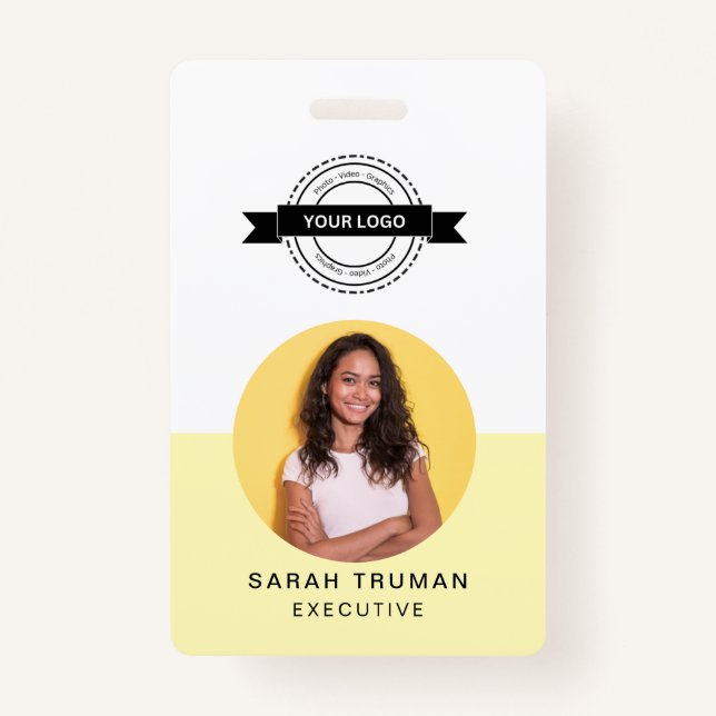 Yellow ID Card | Minimalist Business Employee QR ID Badge (Front)