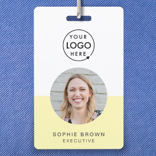 Yellow ID Card   Modern Stylish Photo Logo QR ID Badge