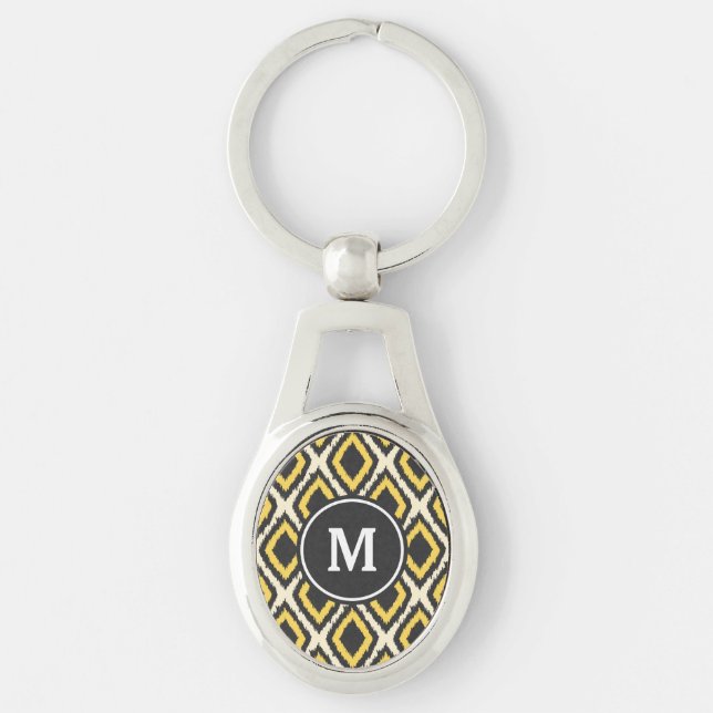 Yellow Ikat Monogram Key Ring (Front)