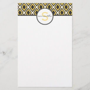 Yellow Ikat Monogram Stationery