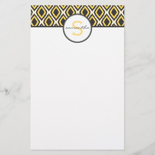 Yellow Ikat Monogram Stationery (Front)