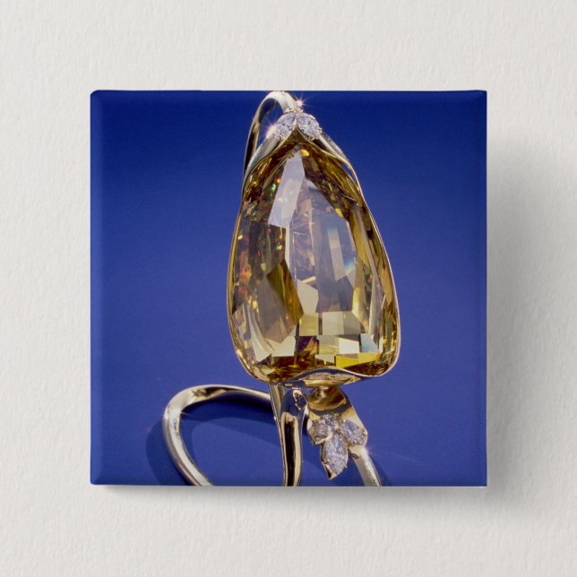 Yellow 'Incomparable' diamond in a gold setting 15 Cm Square Badge (Front)
