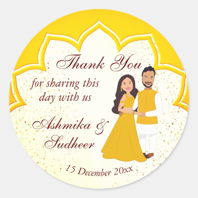 Yellow Indian border for joint haldi thank you Classic Round Sticker (Front)