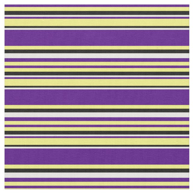 Yellow, Indigo, Mint Cream & Black Stripes Fabric (Close Up)