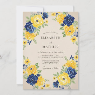 Yellow Indigo Rose Wedding Invitation