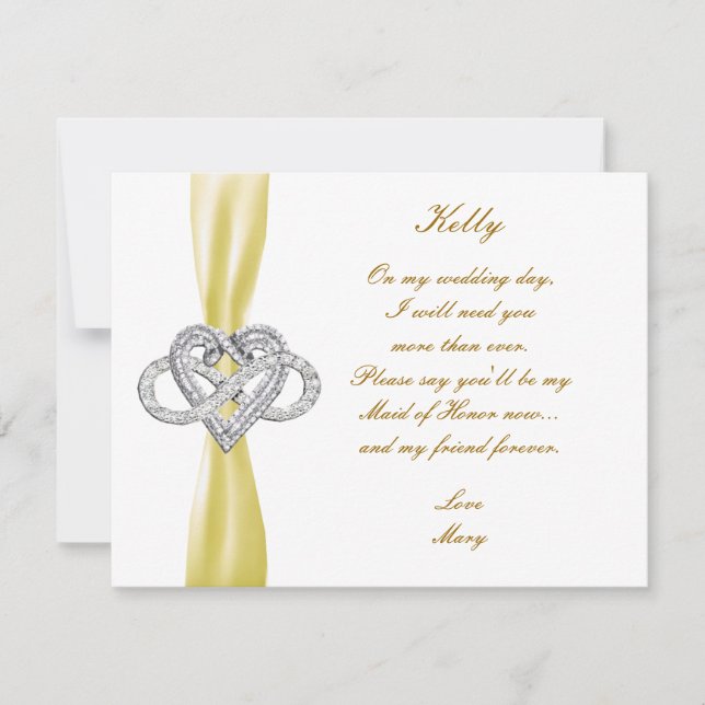 Yellow Infinity Heart Maid Of Honour Card (Front)