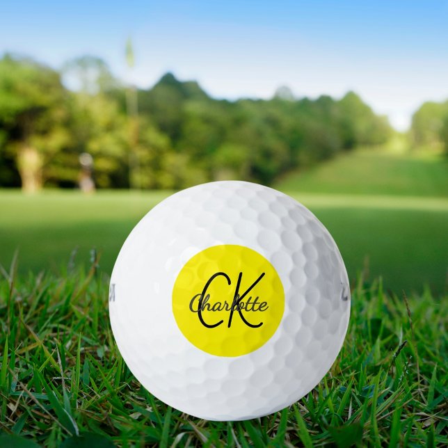 Yellow initials monogram name golf balls (Creator Uploaded)