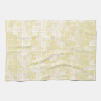 Yellow ink roller stripes on white tea towel