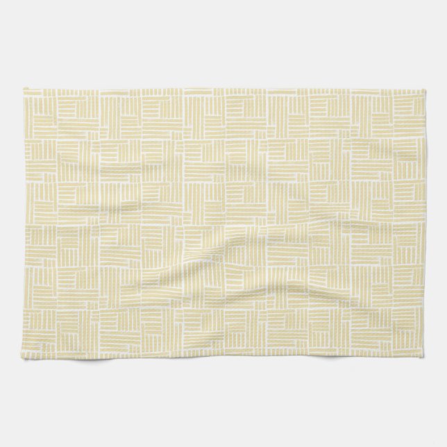 Yellow ink roller stripes on white tea towel (Horizontal)