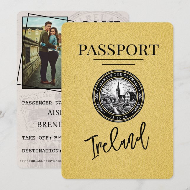 Yellow Ireland Passport Save The Date (Front/Back)