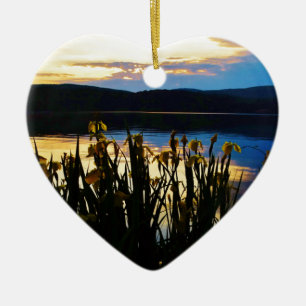 Yellow Iris at Lake Arrowhead shore Ceramic Tree Decoration