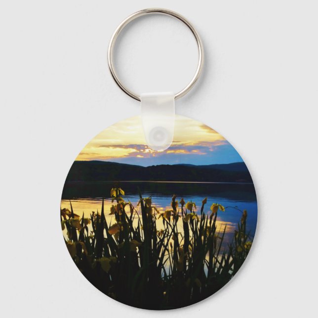 Yellow Iris at Lake Arrowhead shore Key Ring (Front)