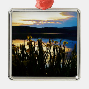 Yellow Iris at Lake Arrowhead shore Metal Tree Decoration