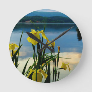 Yellow Iris at Lake Shore Round Clock