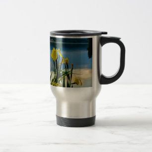 Yellow Iris at Lake Shore Travel Mug