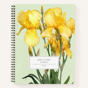 Yellow Iris Customisable Name Light Lemon Green Notebook