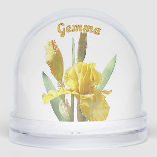  Yellow Iris Flower Botanical Art Personalised Snowglobe