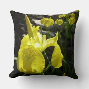 Yellow Irises Bright Spring Floral Cushion