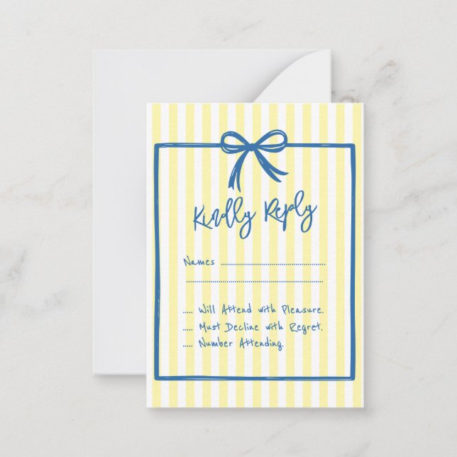 Yellow italian doodle Bow wedding response RSVP Card (Front)