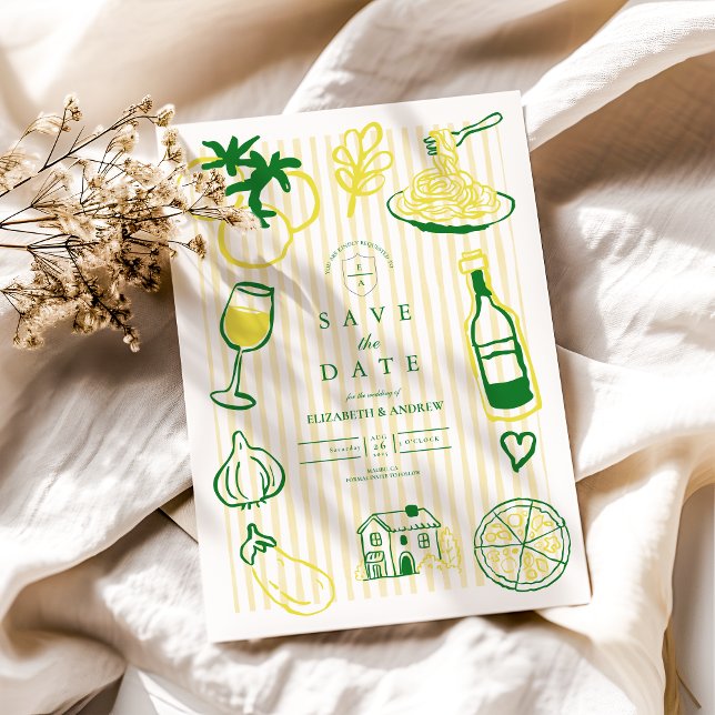 Yellow Italian Wedding Sketch Save The Date (Creator Uploaded)