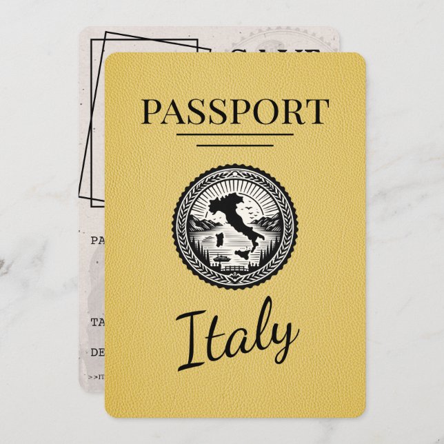 Yellow Italy Passport Save The Date (Front/Back)