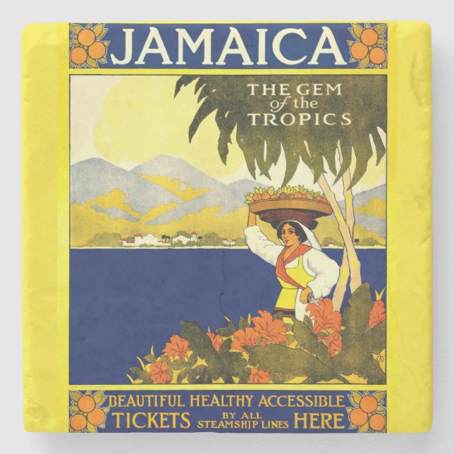 Yellow Jamaica Poster Stone Coaster (Front)