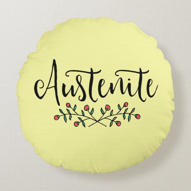 Yellow Jane Austen Floral Austenite Round Cushion (Front)