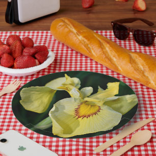 Yellow Japanese Iris Floral Paper Plate