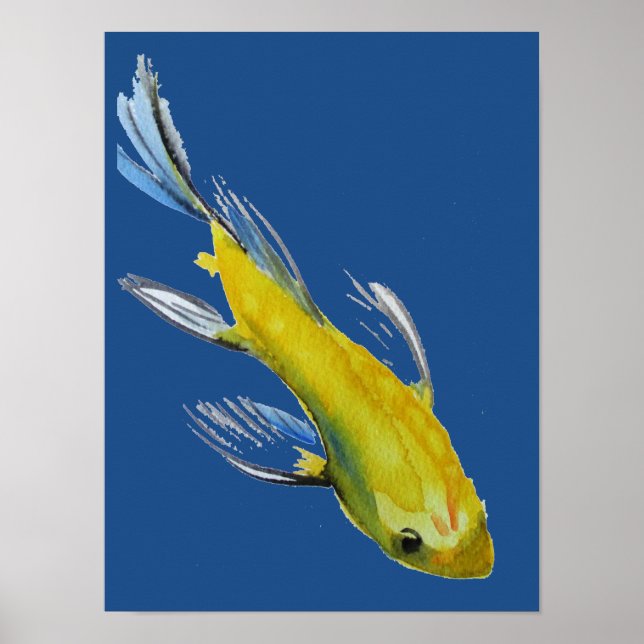 Yellow Japanese Koi watercolour Poster (Front)