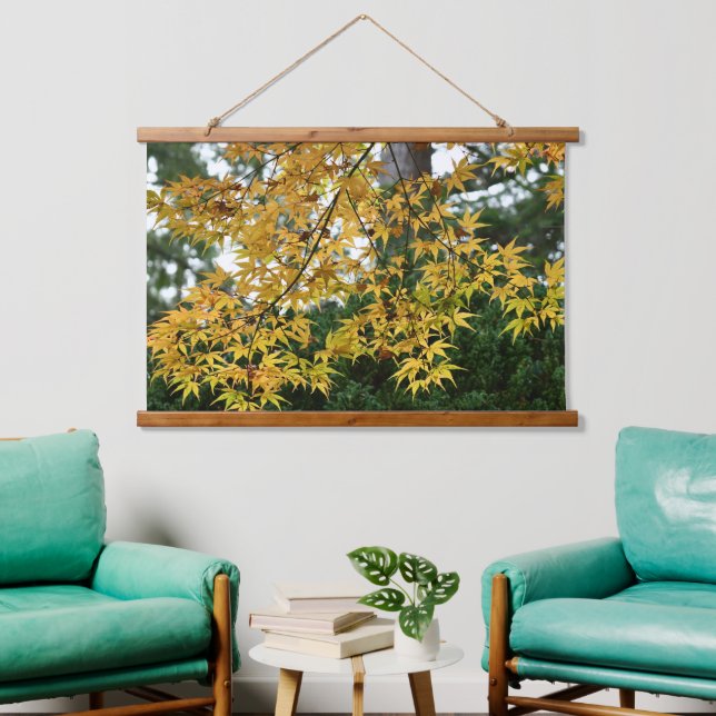 Yellow Japanese Maple Leaves Photographic Hanging Tapestry (Living Room)