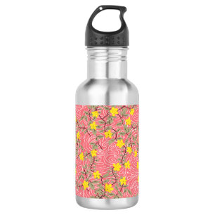 Yellow Jasmine Flower on Coral Pink 532 Ml Water Bottle