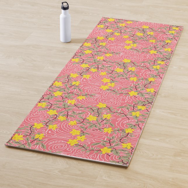 Yellow Jasmine Flower on Coral Pink Yoga Mat (In Situ)
