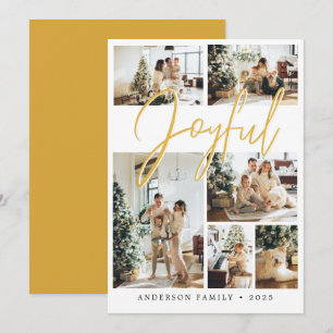 Yellow Joyful Christmas Calligraphy Family Photo Holiday Card