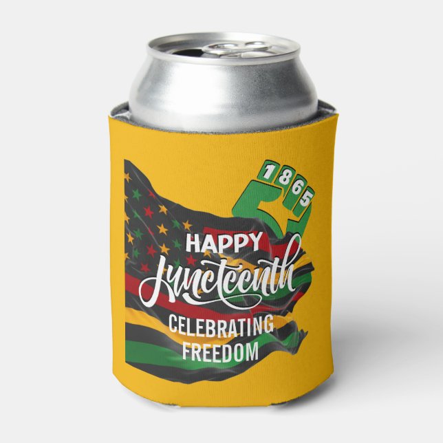Yellow JUNETEENTH African American Flag Can Cooler (Can Front)