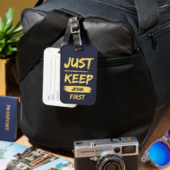 Yellow Just Keep Jesus First Luggage Tag (Front & Back)