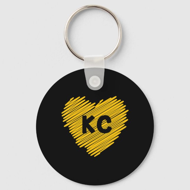 Yellow Kansas City Heart Lover Football KC Mens   Key Ring (Front)