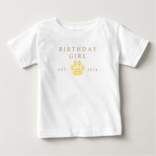 Yellow Kids Birthday Gingham Paw Print Birthday Baby T-Shirt