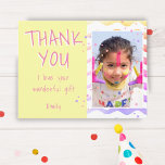Yellow Kids Photo Girl Birthday Thank you Postcard<br><div class="desc">Personalized birthday thank you postcard for girls with photo and text I love your wonderful gift. Cute yellow birthday thank you card for your friends and family. Upload your photo and personalize the postcard with your name and text. The postcard has colorful stars and waves on the front and the...</div>