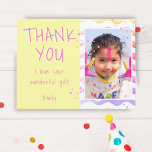 Yellow Kids Photo Girl Birthday Thank you Postcard<br><div class="desc">Personalised birthday thank you postcard for girls with photo and text I love your wonderful gift. Cute yellow birthday thank you card for your friends and family. Upload your photo and personalise the postcard with your name and text. The postcard has colourful stars and waves on the front and the...</div>