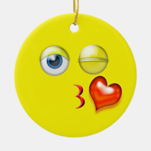 Yellow Kiss Emoji Custom Name Ceramic Tree Decoration