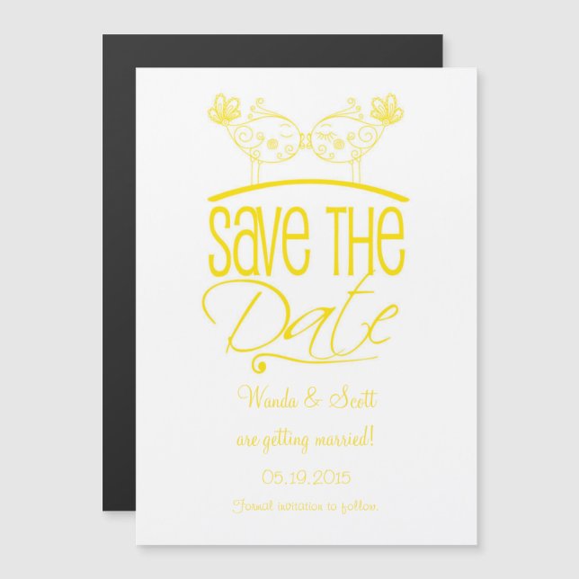 Yellow Kissing Birds Magnetic Save the Date Magnetic Invitation (Front/Back)