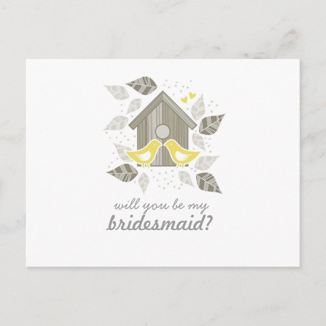 yellow kissing birds my bridesmaid horizontal invitation postcard (Front)
