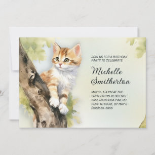 Yellow Kitten Tree Girl's Women's Birthday  Invitation