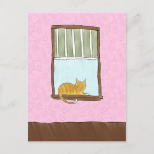 Yellow Kitty in a Window Postcard