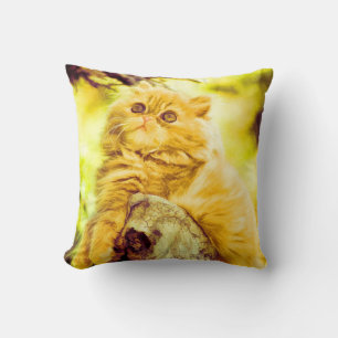 Yellow Kitty Throw Pillow